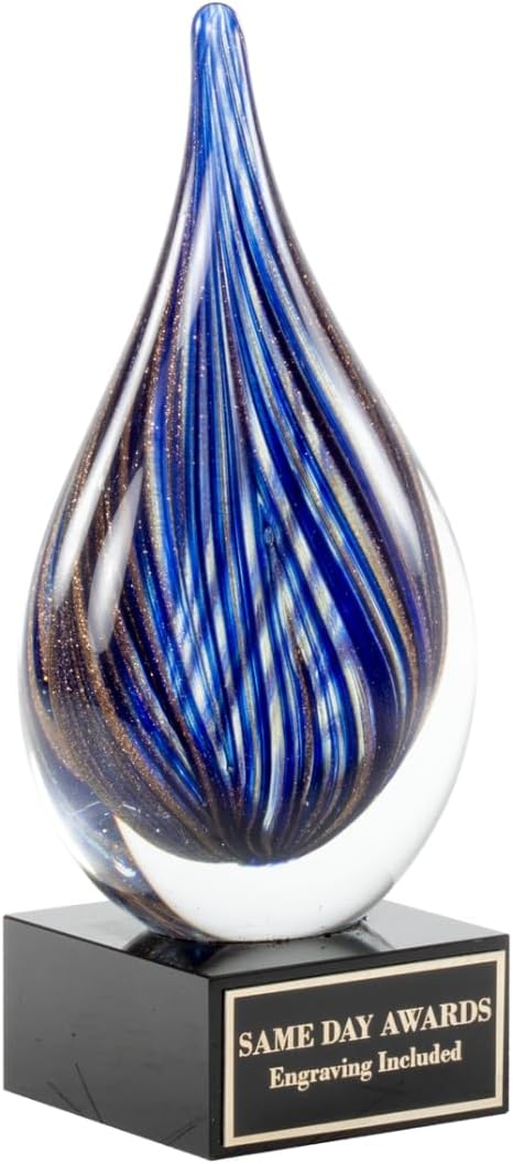 Hand-Blown Art Glass Award – Custom Engraved Elegant Award for Corporate, Sports Retirement Volunteer Recognition Leadership Personal Milestones Employee Gifts