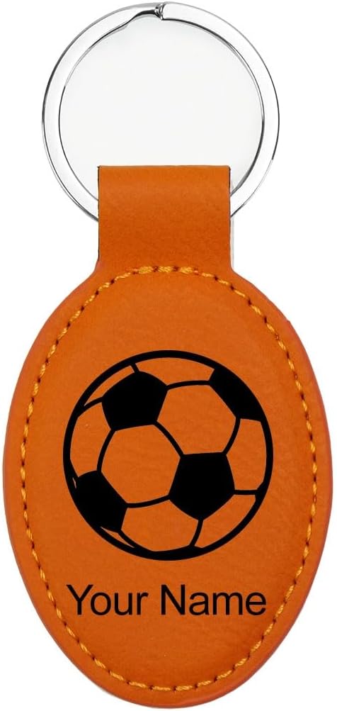 LaserGram Oval Keychain, Soccer Ball, Personalized Engraving Included