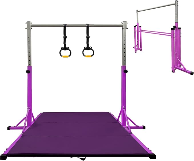 Gymnastics Kip Bar for Home Indoor Training,Horizontal Bar for Kids Girls Junior,Adjustable Arms from 3' - 5' Gym Equipment,1-4 Levels,300lbs Weight Capacity