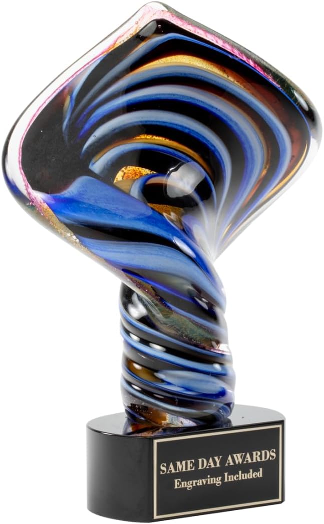 Hand-Blown Art Glass Award – Custom Engraved Elegant Award for Corporate, Sports Retirement Volunteer Recognition Leadership Personal Milestones Employee Gifts