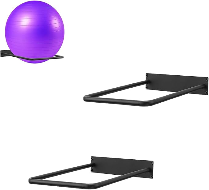 Large Stability Ball Wall Rack Yoga Ball Storage Rack, Yoga Studio and Home or Commercial Gym Exercise Ball Equipment Organizer (2Black)