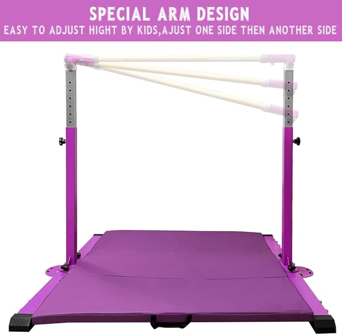 Gymnastics Kip Bar for Home Indoor Training,Horizontal Bar for Kids Girls Junior,Adjustable Arms from 3' - 5' Gym Equipment,1-4 Levels,300lbs Weight Capacity
