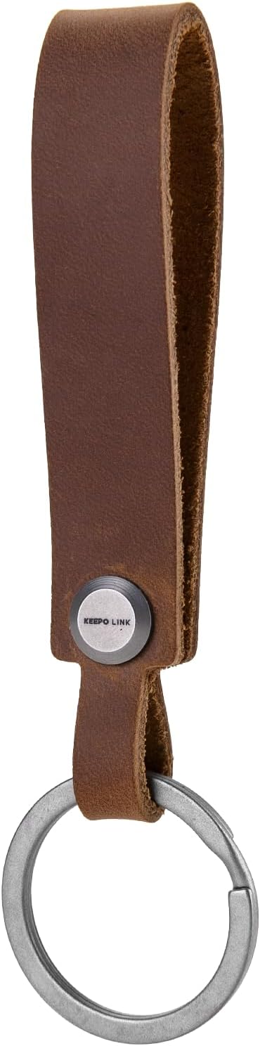 KEEPO LINK Leather Keychain Strap with Titanium Key Ring, Detachable Leather Key Chain Key Fob Holder for Men, OLM03