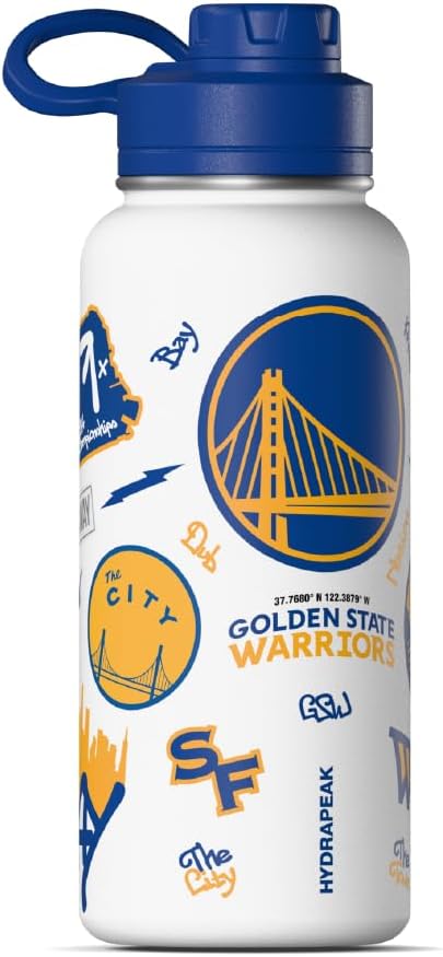 Hydrapeak x NBA Officially Licensed Golden State Warriors 32oz Active Water Bottle Chug Lid Stainless Steel Reusable Double Wall Celebrating The City Of San Francisco