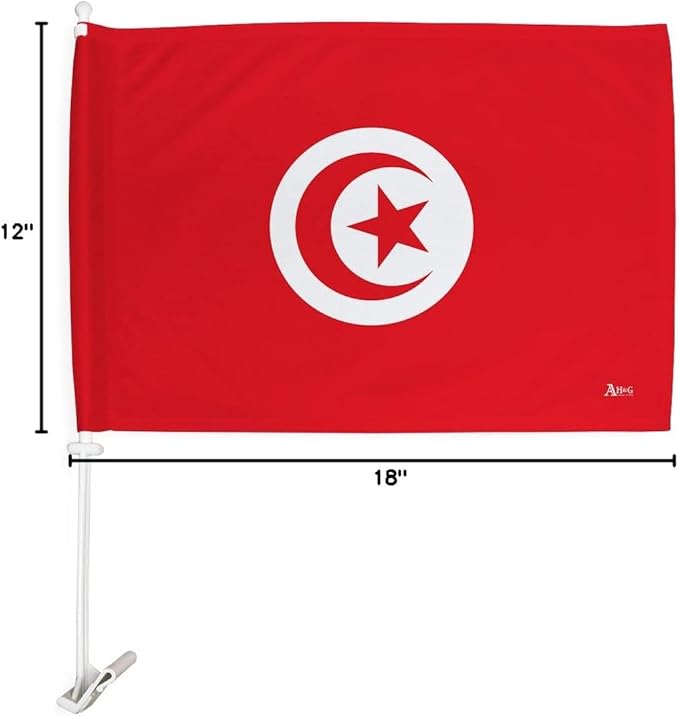 World Cup 2022 Tunisian Car Flag Bandera para Carros De Tunisia Auto Decorations Small Banner for Window Clip Pole Accessories FIFA Sports Fans Outdoor Flags Game Football Soccer Gifts Made in USA
