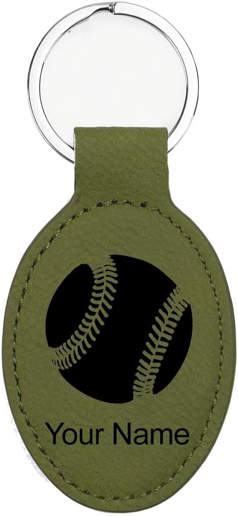 LaserGram Oval Keychain, Baseball Ball, Personalized Engraving Included (Camo Green)