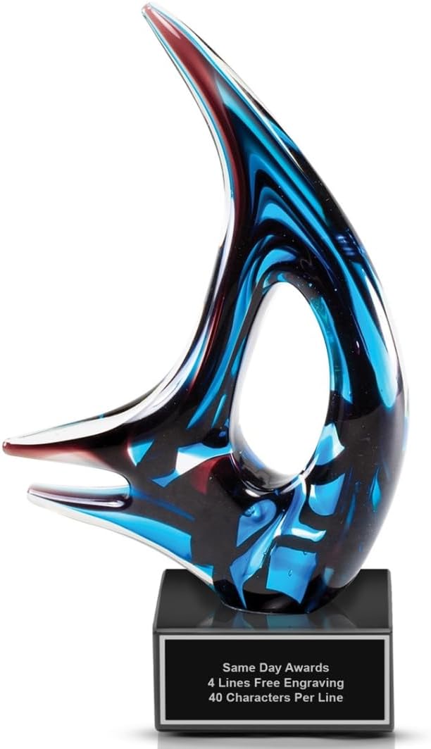 Hand-Blown Art Glass Award – Custom Engraved Elegant Award for Corporate, Sports Retirement Volunteer Recognition Leadership Personal Milestones Employee Gifts