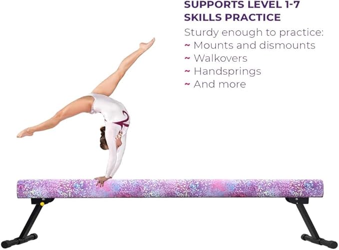 YANGG 6FT/8FT Gymnastic Balance Beam,Adjustable High and Low Level Floor Beam - Highly Stable - Gym Practice Training Equipment for Kids Children Girls Home