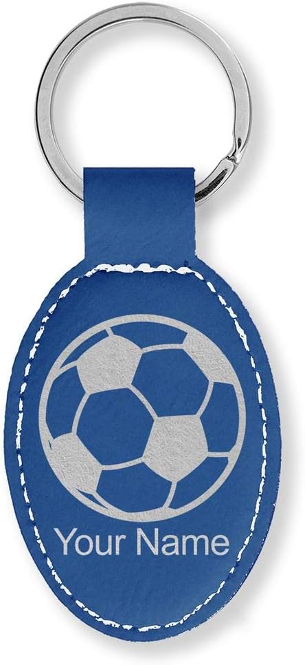 LaserGram Oval Keychain, Soccer Ball, Personalized Engraving Included