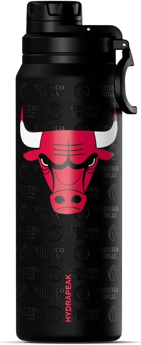 Hydrapeak x NBA Officially Licensed Chicago Bulls 26 oz Active Water Bottle with Chug Lid and Handle Reusable Stainless Steel Double Wall Insulated Sports Gift