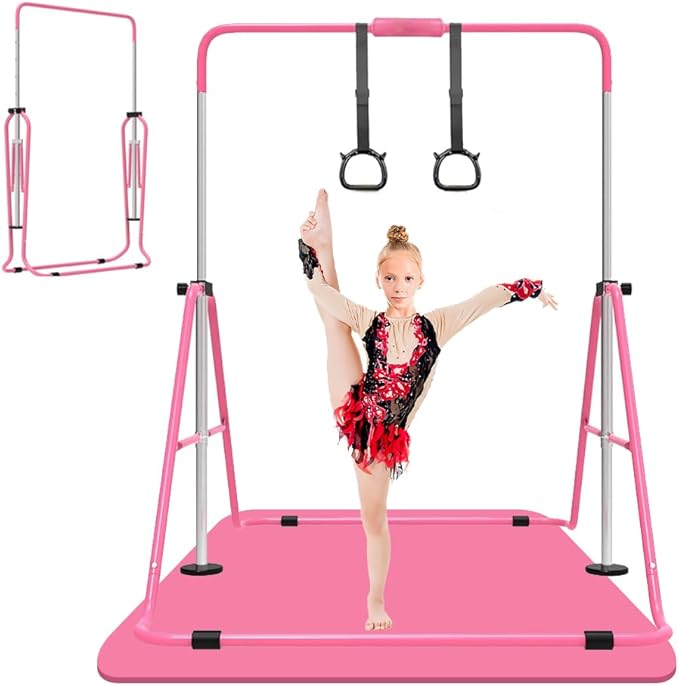 Expandable Gymnastics Bar for Kids, Adjustable Height Junior Training Kip Bar, Folding Gymnastic Horizontal Bars Monkey Bar, Home Gym Equipment for Kid Gymnasts, Child, Girl, Boy