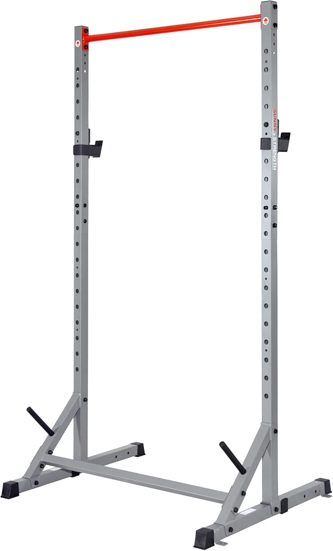 Sunny Health & Fitness Multifunctional Strength Training Home Gym – Complete Workout Equipment with Training Attachments, Optional Squat Stand, Power Rack Cage, Adjustable Incline Bench