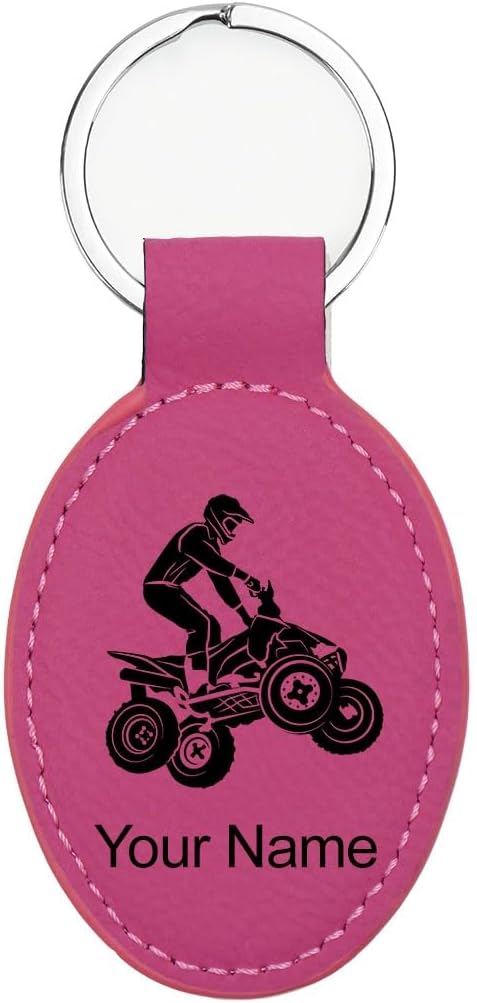LaserGram Oval Keychain, Quad, Personalized Engraving Included (Hot Pink)
