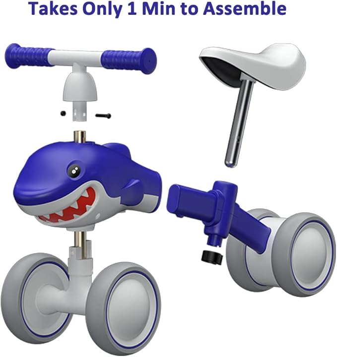 YGJT Baby Balance Bikes Seat Adjustable Toddler Riding Toy for 1 + Year Old Boys Girls, 12-48 Months Baby's First Bike First Birthday Blue Shark