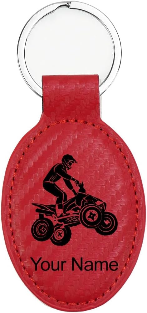 LaserGram Oval Keychain, Quad, Personalized Engraving Included (Carbon Fiber Red)