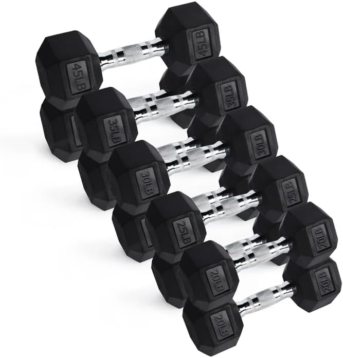 RITFIT 650/550/450/350/300/310/260/210/200/180/150/100 LB Rubber Hex Dumbbells Set with Optional Dumbbell Rack, Multi Weight Set to Choose, Ideal for Home Gym and Fitness