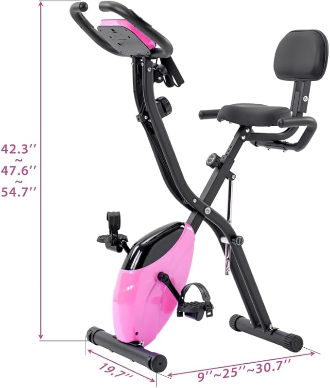 Foldable Exercise Bike with 16-Level Resistance, Upright & Recumbent Magnetic Indoor Cycling Machine for Home Workout