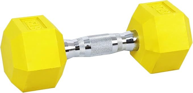 Rubber Encased Hex Weights Dumbbells Set of 5 – 50 lb Pair | Cast Iron Hand Weights with Anti-Slip Grip for Home Gym Strength Training