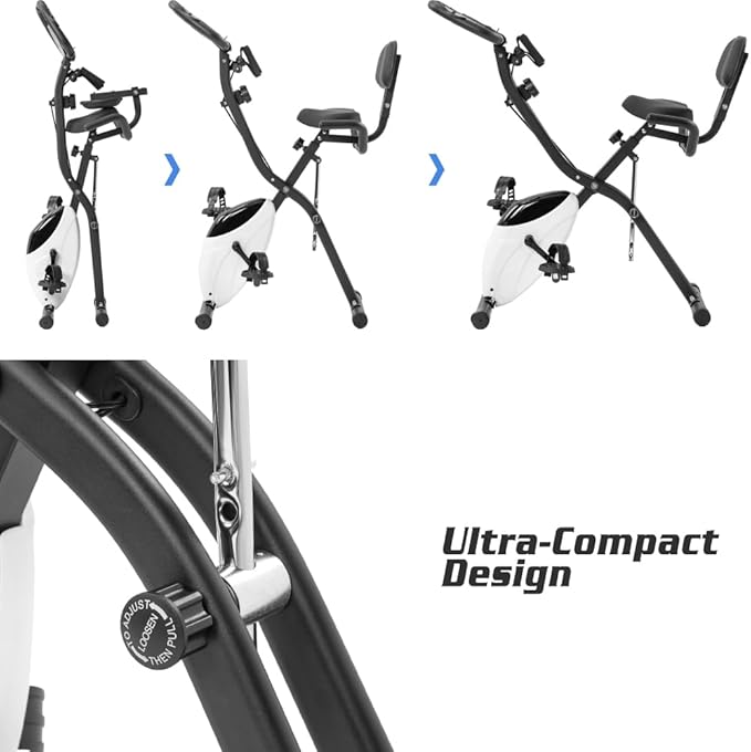 Foldable Exercise Bike with Magnetic Resistance, LCD Display and Arm Bands - Adjustable Upright Recumbent Stationary Fitness Cycling Machine for Home Gym