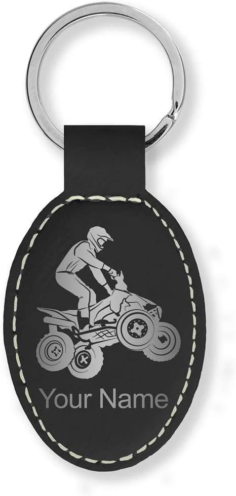 LaserGram Oval Keychain, Quad, Personalized Engraving Included (Black with Silver)