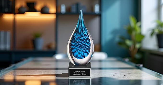 Hand-Blown Art Glass Award – Custom Engraved Elegant Award for Corporate, Sports Retirement Volunteer Recognition Leadership Personal Milestones Employee Gifts
