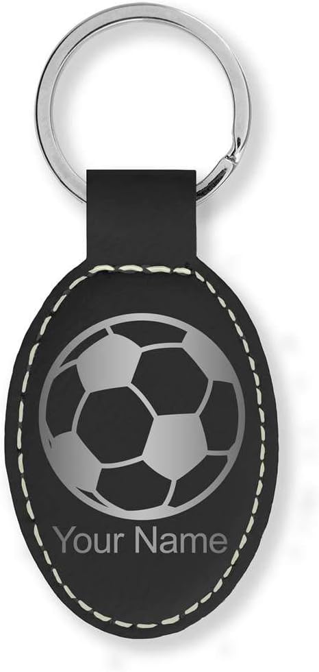 LaserGram Oval Keychain, Soccer Ball, Personalized Engraving Included