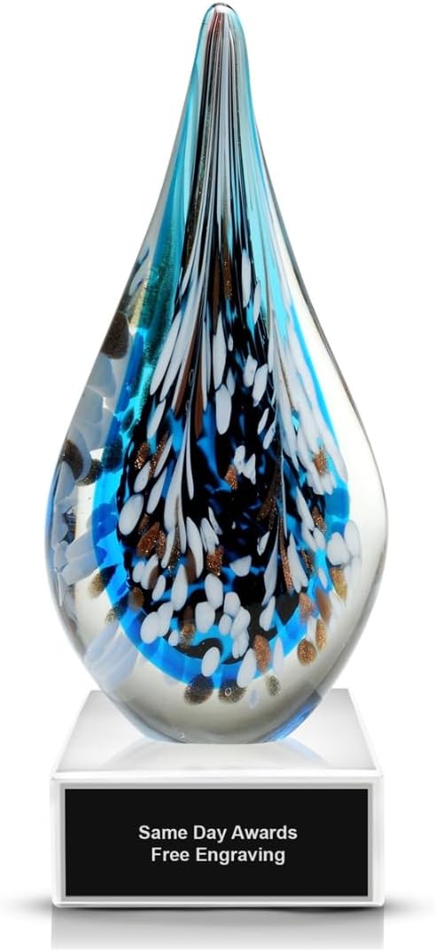 Hand-Blown Art Glass Award – Custom Engraved Elegant Award for Corporate, Sports Retirement Volunteer Recognition Leadership Personal Milestones Employee Gifts