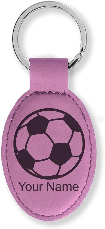 LaserGram Oval Keychain, Soccer Ball, Personalized Engraving Included