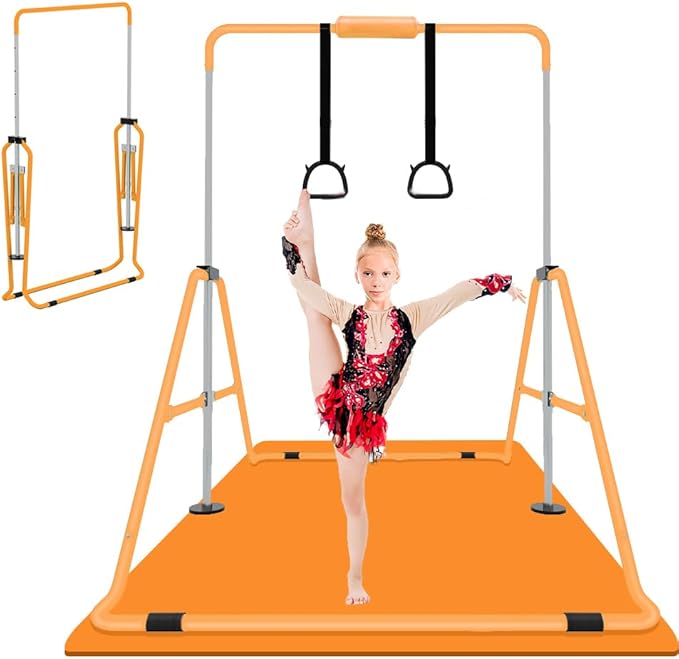 Expandable Gymnastics Bar for Kids, Adjustable Height Junior Training Kip Bar, Folding Gymnastic Horizontal Bars Monkey Bar, Home Gym Equipment for Kid Gymnasts, Child, Girl, Boy