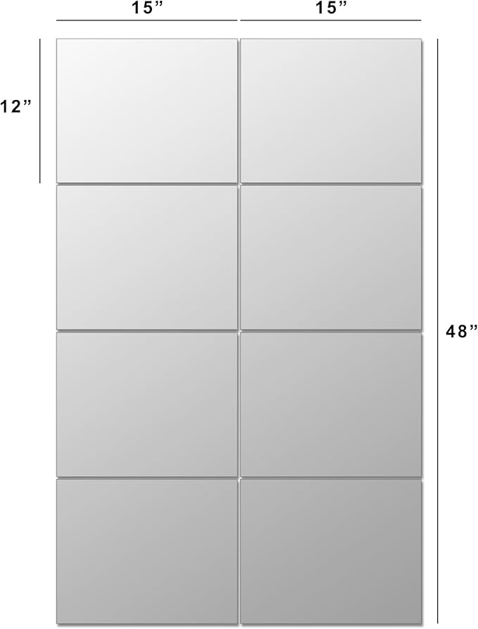 Ruomeng Full Length Wall Mirror Tiles, Gym Mirrors 12" x 15" x 8Pcs Square Wall Mounted Mirror, Frameless Mirror Tiles for Home Gym, Bedroom, Door
