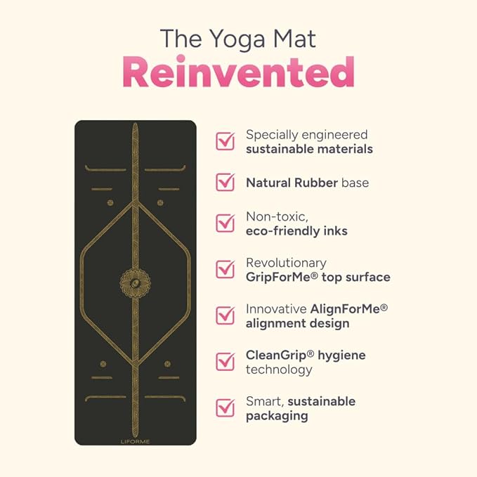 Liforme Travel Yoga mat – Patented Alignment System, Warrior-Like Grip, Non-Slip, Eco-Friendly, Ultra-Lightweight and Sweat Resistant, Made with Natural Rubber