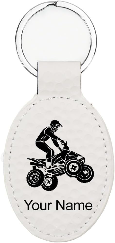 LaserGram Oval Keychain, Quad, Personalized Engraving Included (Golf White)