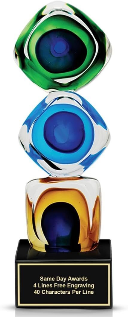Hand-Blown Art Glass Award – Custom Engraved Elegant Award for Corporate, Sports Retirement Volunteer Recognition Leadership Personal Milestones Employee Gifts
