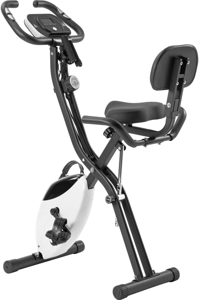 Foldable Exercise Bike with Magnetic Resistance, LCD Display and Arm Bands - Adjustable Upright Recumbent Stationary Fitness Cycling Machine for Home Gym