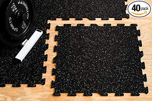 American Floor Mats Sport 8mm Heavy Duty Rubber Flooring - Interlocking Rubber Tile (23" x 23") 10% Mocha 9'7" x 15'4" Set (146 Square feet)