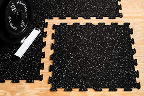 American Floor Mats Sport 8mm Heavy Duty Rubber Flooring - Interlocking Rubber Tile (23" x 23") Solid Black 3'10" x 7'8" Set (29 Square feet)