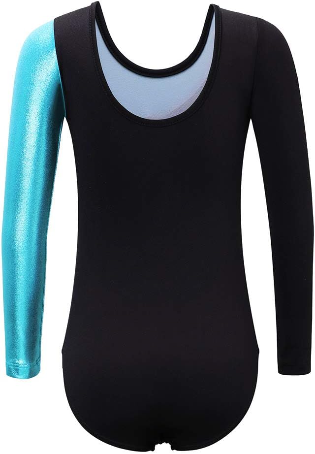 BAOHULU Leotards for Girls Gymnastics Long Sleeve Embroidery Shiny Black Diamond Dance Clothes