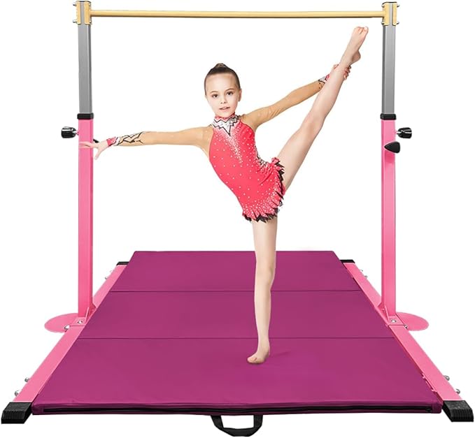 GLANT Gymnastic Kip Bar,Horizontal Bar for Kids Girls Junior,3' to 5' Adjustable Height,Home Gym Equipment,Ideal for Indoor and Home Training,1-4 Levels,300lbs Weight Capacity