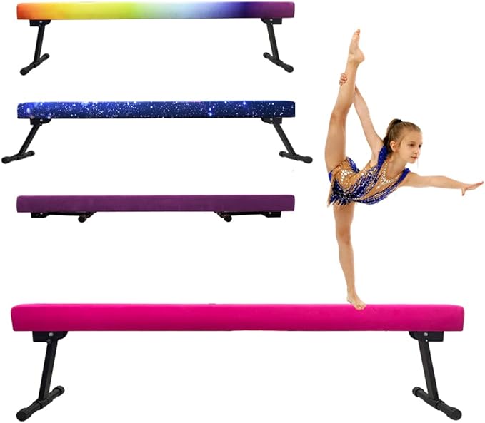 YANGG 6FT/8FT Gymnastic Balance Beam,Adjustable High and Low Level Floor Beam - Highly Stable - Gym Practice Training Equipment for Kids Children Girls Home