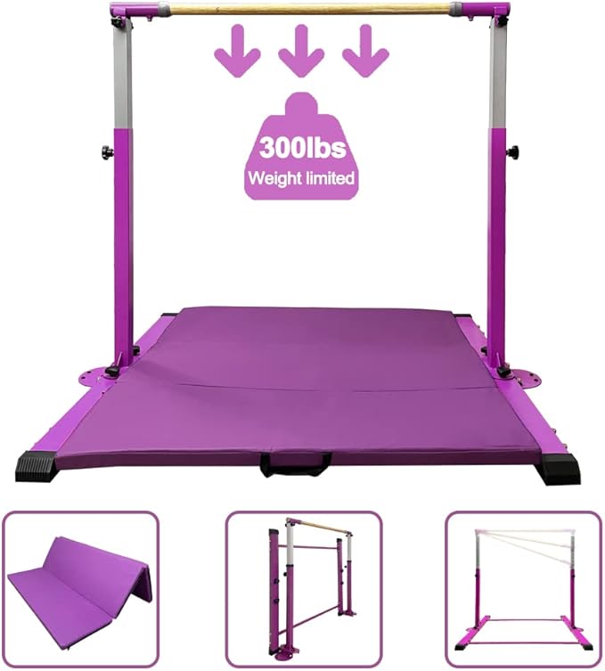 Gymnastics Kip Bar for Home Indoor Training,Horizontal Bar for Kids Girls Junior,Adjustable Arms from 3' - 5' Gym Equipment,1-4 Levels,300lbs Weight Capacity