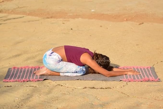 Indian Handmade100 % Organic Anti Skid Multi Colour Cotton Yoga Mat - Eco-Friendly Hand-Woven Rug - Non-Slip & Thick (24”x72”x5mm) for Hot yoga & Everyday Fitness at Home - Comfortable & Foldable Extra-Long Mat