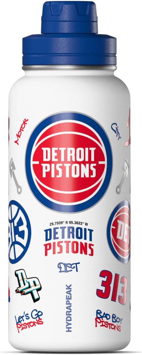 Hydrapeak x NBA Officially Licensed Detroit Pistons 32 oz Active Water Bottle with Chug Lid Reusable Stainless Steel Double Wall Insulated Sports Gift, Celebrating The City Of Detroit