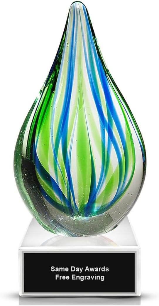 Hand-Blown Art Glass Award – Custom Engraved Elegant Award for Corporate, Sports Retirement Volunteer Recognition Leadership Personal Milestones Employee Gifts