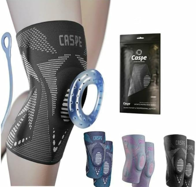 Caspe 2 Pack Compression Knee Brace for Women & Men – Pain Relief Support with Patella Gel Pads & Side Stabilizers – Knee Sleeve for Running, Workout & Arthritis (Gray, XX-Large)