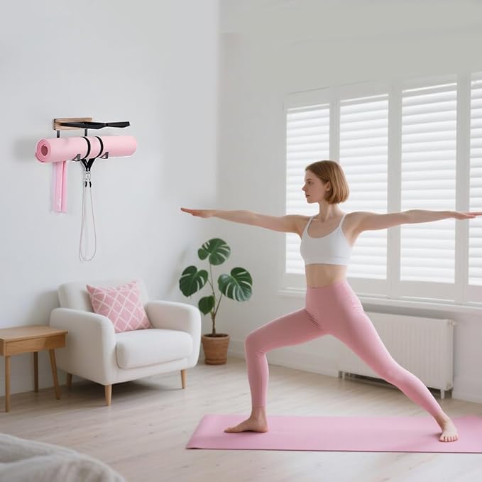 Yoga Ball Holder Wall Mount, 2 Tier, 13.4*18.1 inches, Black, Holds Multiple Balls & Accessories, Perfect for Home Gym or Fitness Class