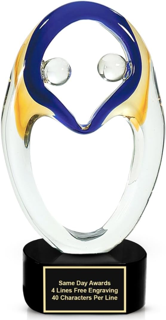 Hand-Blown Art Glass Award – Custom Engraved Elegant Award for Corporate, Sports Retirement Volunteer Recognition Leadership Personal Milestones Employee Gifts