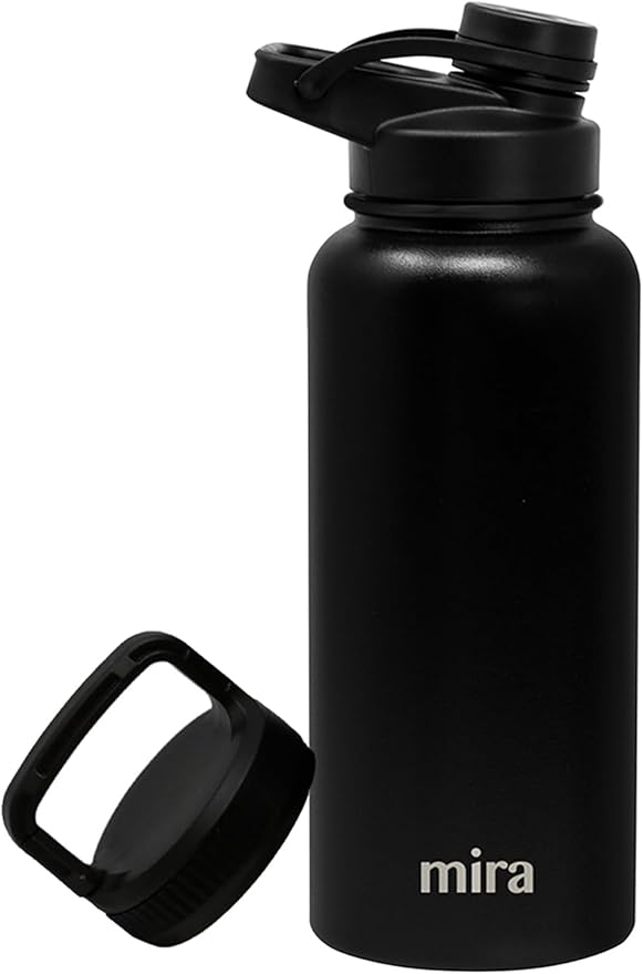 MIRA 32 oz Insulated Sports Bottle - Stainless Steel Temperature Control Thermo - Easy-Drink Spout (24Hr Cold/12Hr Hot) - Black