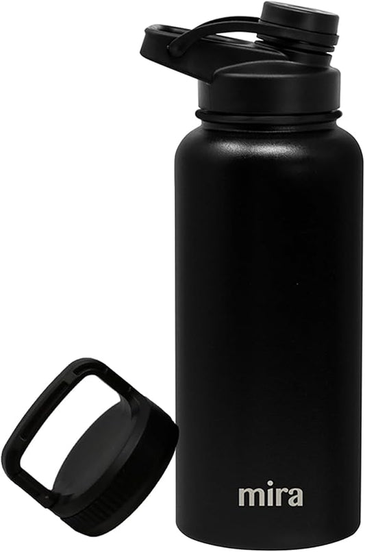 MIRA 32 oz Insulated Sports Bottle - Stainless Steel Temperature Control Thermo - Easy-Drink Spout (24Hr Cold/12Hr Hot) - Black