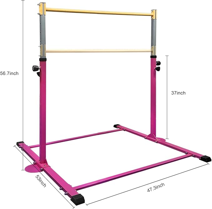 GLANT Gymnastic Kip Bar,Horizontal Bar for Kids Girls Junior,3' to 5' Adjustable Height,Home Gym Equipment,Ideal for Indoor and Home Training,1-4 Levels,300lbs Weight Capacity