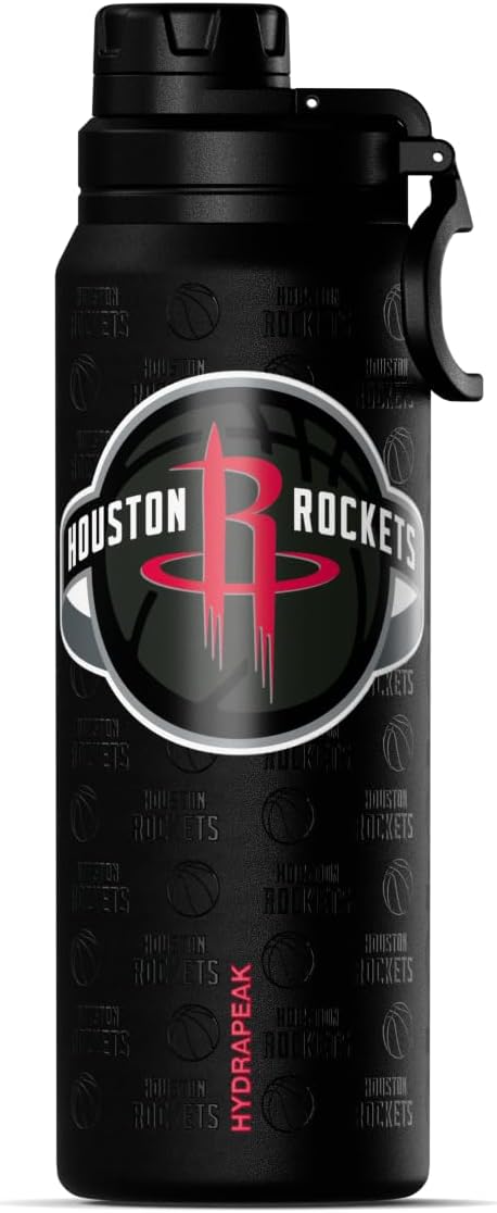 Hydrapeak x NBA Officially Licensed Houston Rockets 26 oz Active Water Bottle with Chug Lid and Handle Reusable Stainless Steel Double Wall Insulated Sports Gift